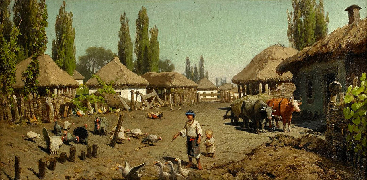 A village in the Ukraine, vintage artwork by Petr Sukhodolsky, 12x8" (A4) Poster
