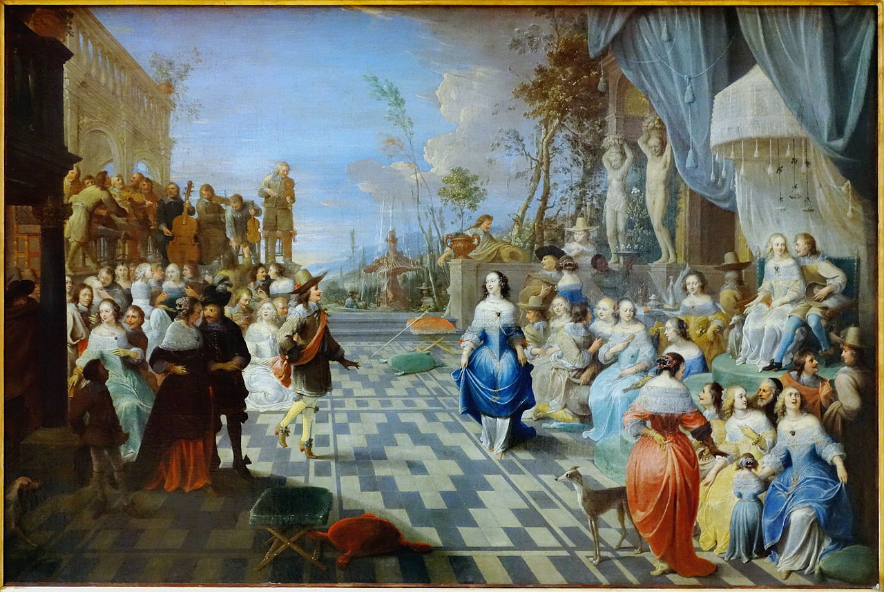 Ball on the terrace of a palace, vintage artwork by Hieronymus Janssens, 12x8" (A4) Poster