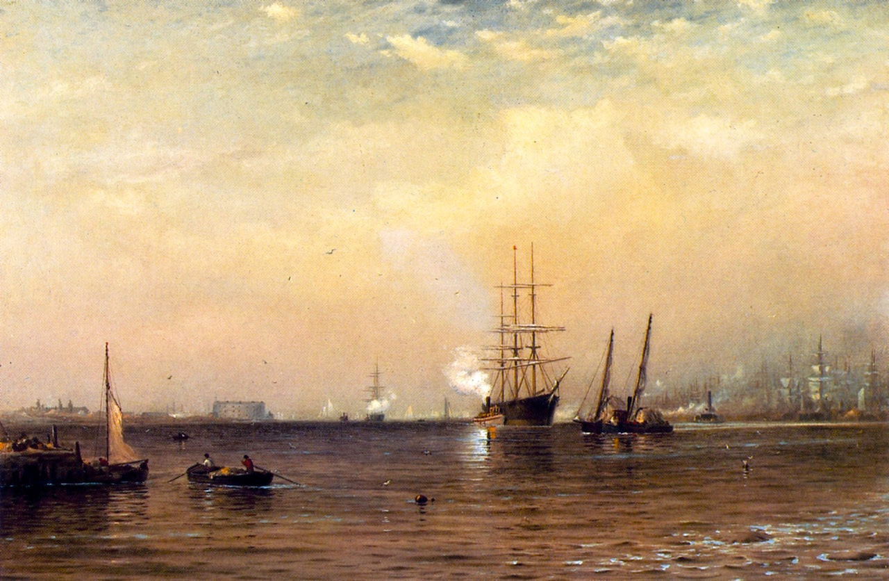 Morning on the East River from the Brooklyn Side, vintage artwork by Dwight W. Tryon, 12x8" (A4) Poster