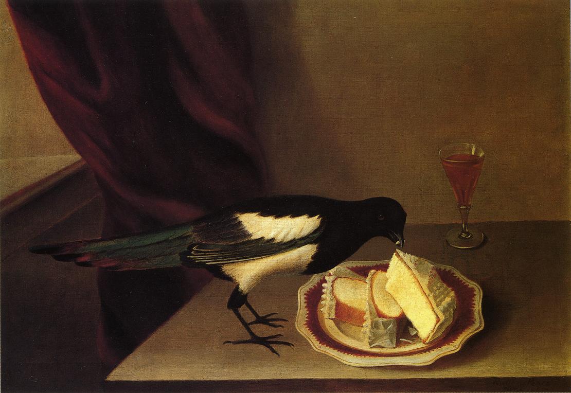 Magpie Eating Cake, vintage artwork by Rubens Peale, 12x8" (A4) Poster