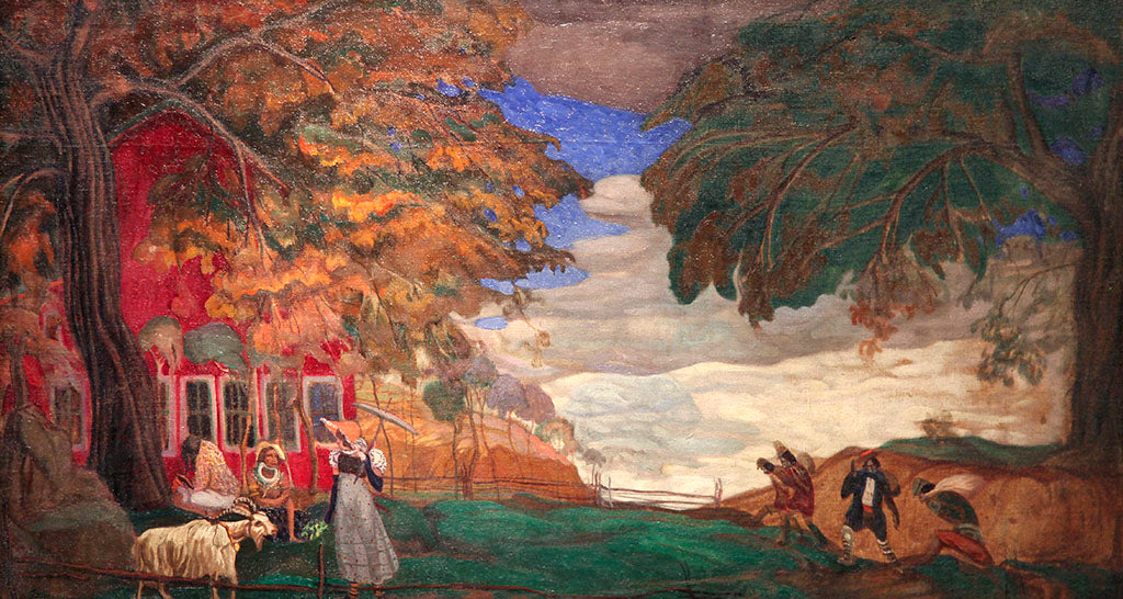 Landscape with a Pink House by Boris Grigoriev,16x12(A3) Poster