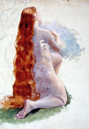 Female Figure Study (Eve) for Evening of The Sixth Day, vintage artwork by Carl Gutherz, 12x8" (A4) Poster