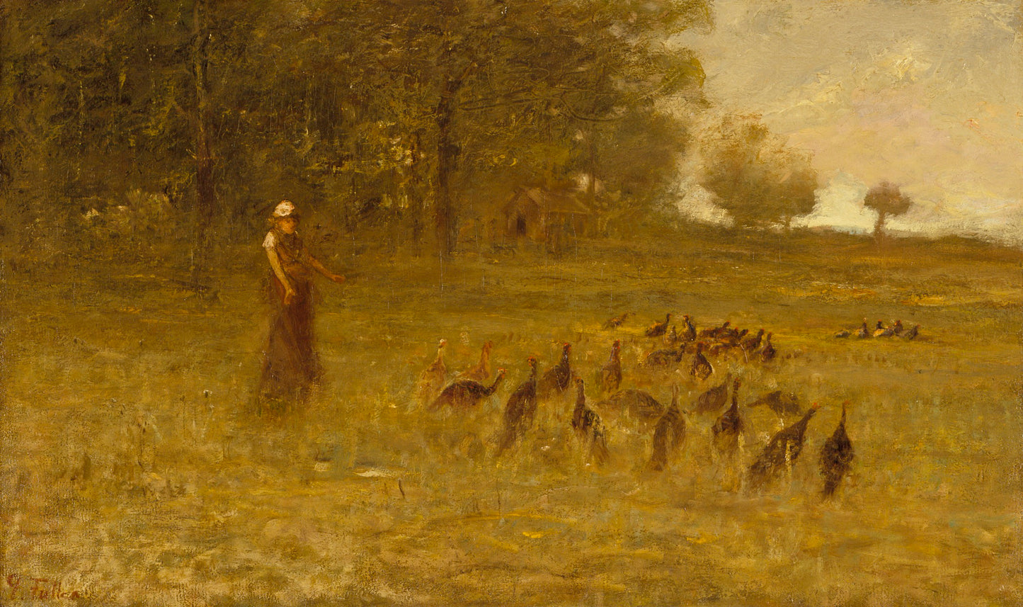 Girl with Turkeys, vintage artwork by George Fuller, A3 (16x12") Poster Print