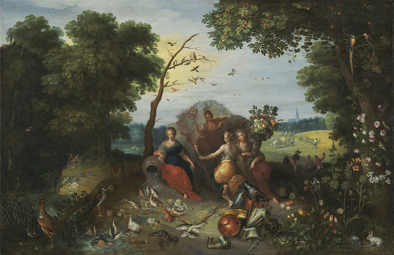 Landscape with Allegories of the Four Elements, vintage artwork by Frans Francken the Younger, 12x8" (A4) Poster