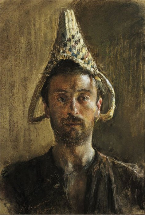 Self Portrait with Basket by Antonio Mancini,A3(16x12")Poster