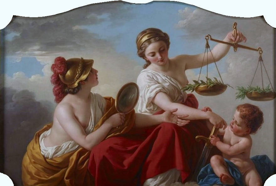 Justice Disarmed by Innocence and Applauded by Prudence, vintage artwork by Louis Jean François Lagrenee, 12x8" (A4) Poster