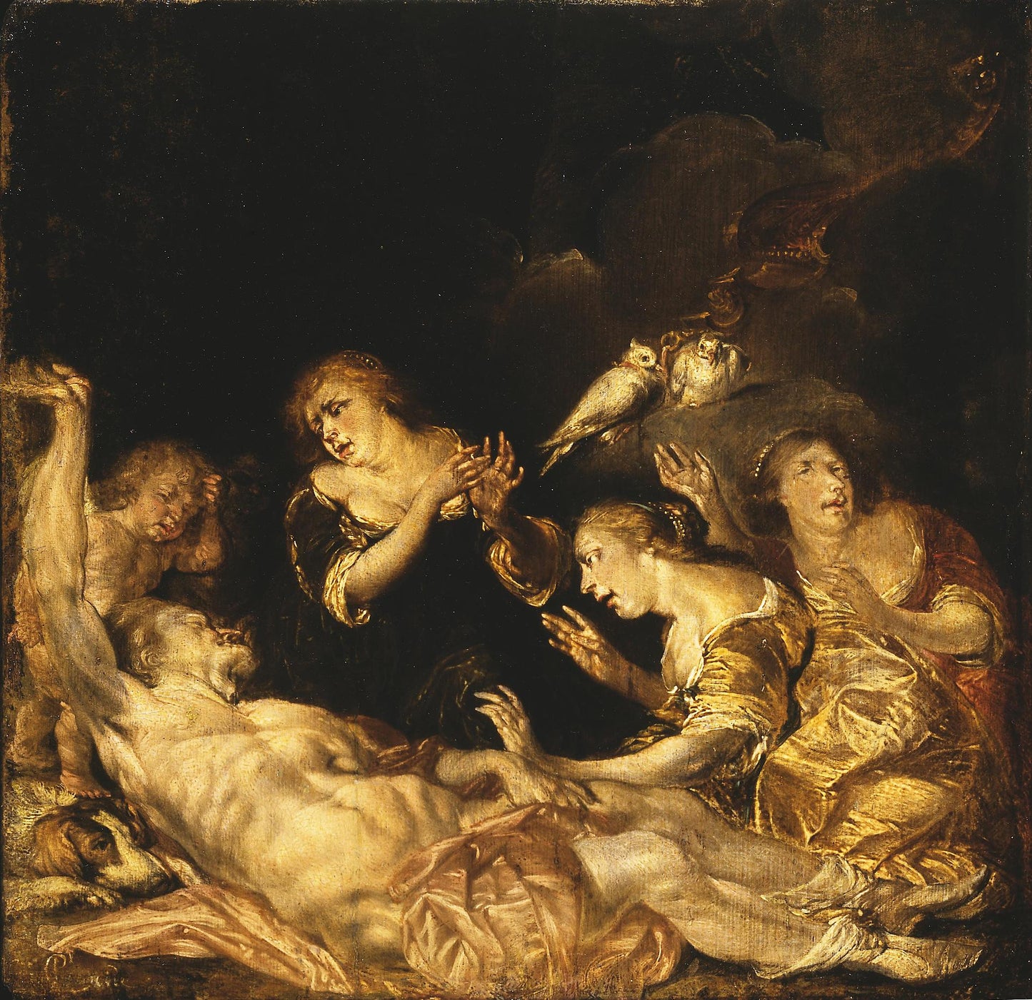 Venus Mourning over Adonis, vintage artwork by Pieter Codde, 12x8" (A4) Poster