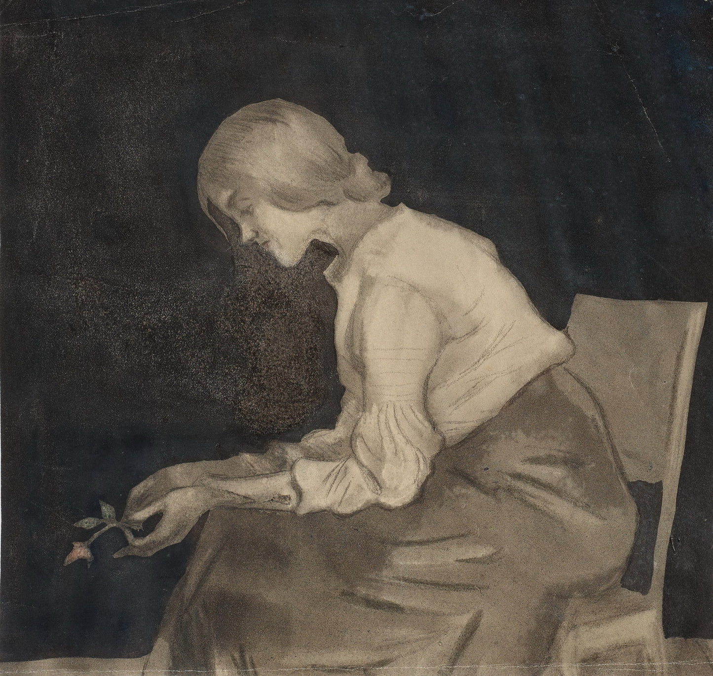 The Artist's Wife with a Rose, vintage artwork by Ivar Arosenius, 12x8" (A4) Poster