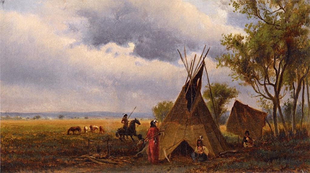 Landscape with Teepee and Indians, vintage artwork by Thomas Worthington Whittredge, 12x8" (A4) Poster