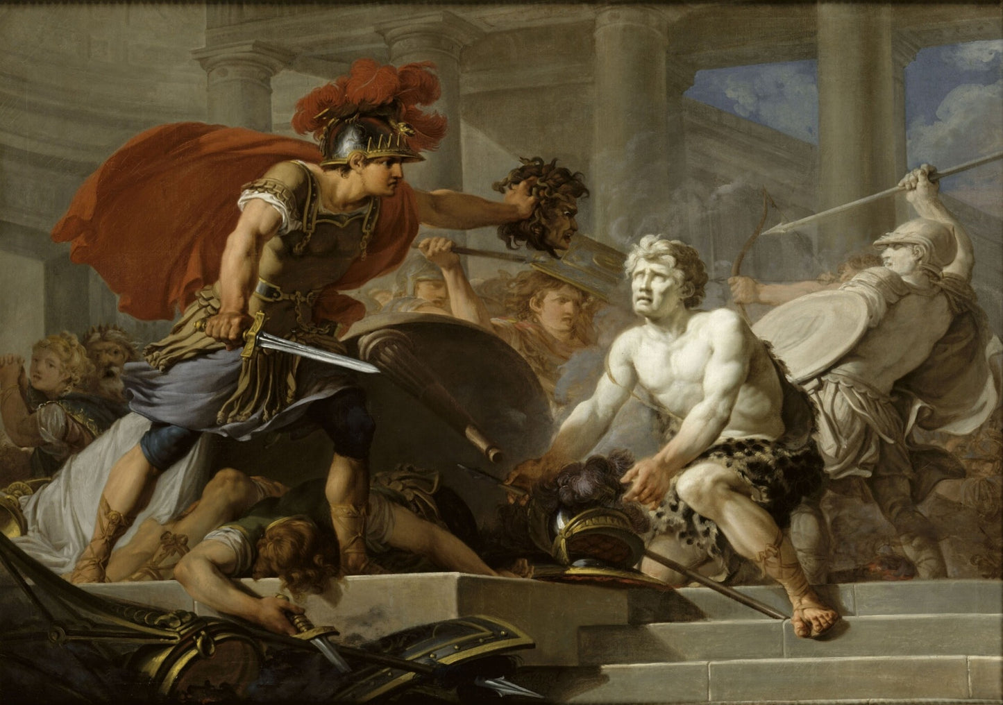 Phineus Interrupting the Wedding Banquet of Perseus and Andromeda, vintage artwork by Hugues Taraval, 12x8" (A4) Poster