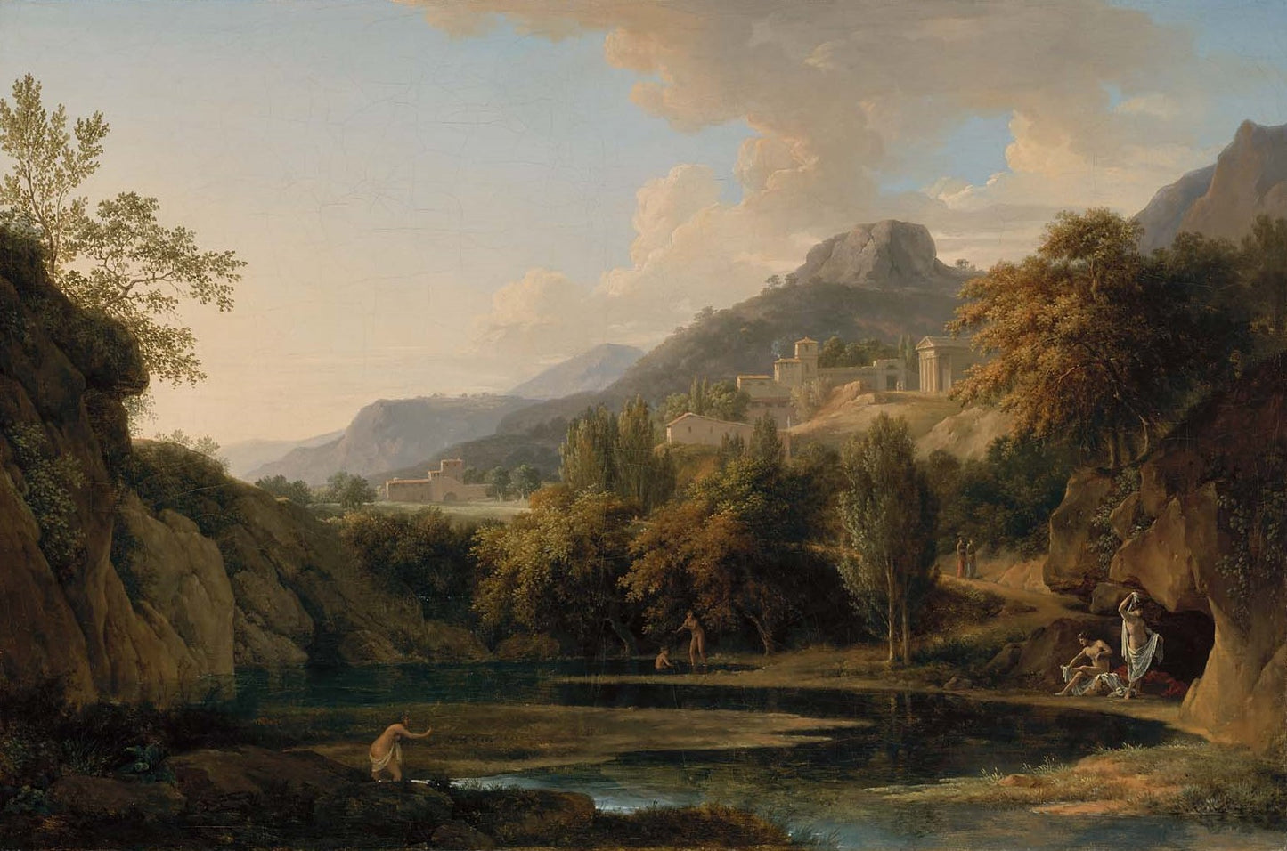 Italian Landscape with Bathers, vintage artwork by Pierre-Henri de Valenciennes, 12x8" (A4) Poster