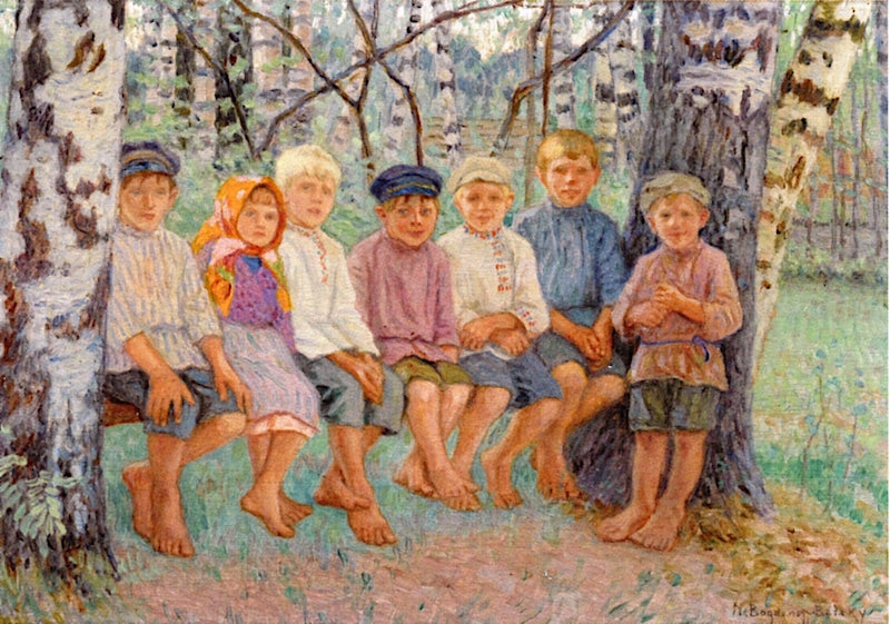Children on a Bench by Nikolai Petrovich Bogdanov-Belsky,A3(16x12")Poster