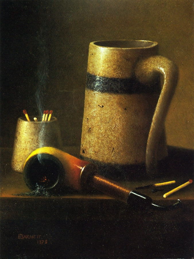 Still Life, Pipe and Mug, vintage artwork by William Michael Harnett, 12x8" (A4) Poster