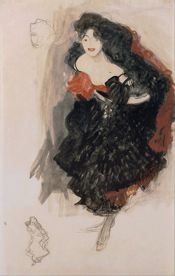 Dancer in a Flamenco Costume, vintage artwork by Gustav Klimt, 12x8" (A4) Poster
