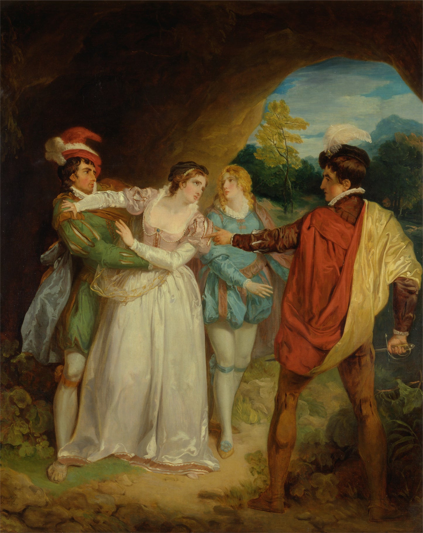 Valentine rescuing Silvia from Proteus, from Shakespeare's "Two Gentlemen of Verona", vintage artwork by Francis Wheatley, 12x8" (A4) Poster