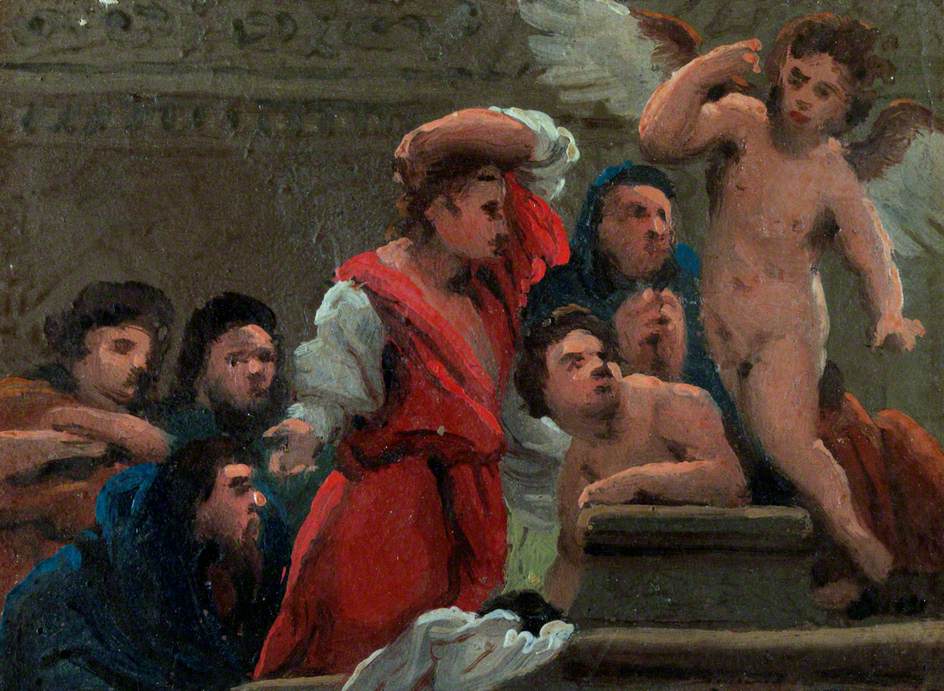 Crowd with Winged Figure (sketch), vintage artwork by Benjamin West, 12x8" (A4) Poster