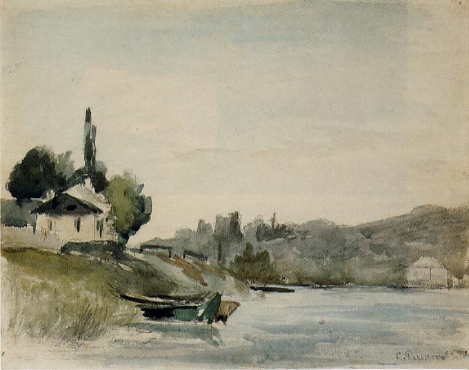 The Banks of the Marne at Cennevieres, vintage artwork by Camille Pissarro, 12x8" (A4) Poster