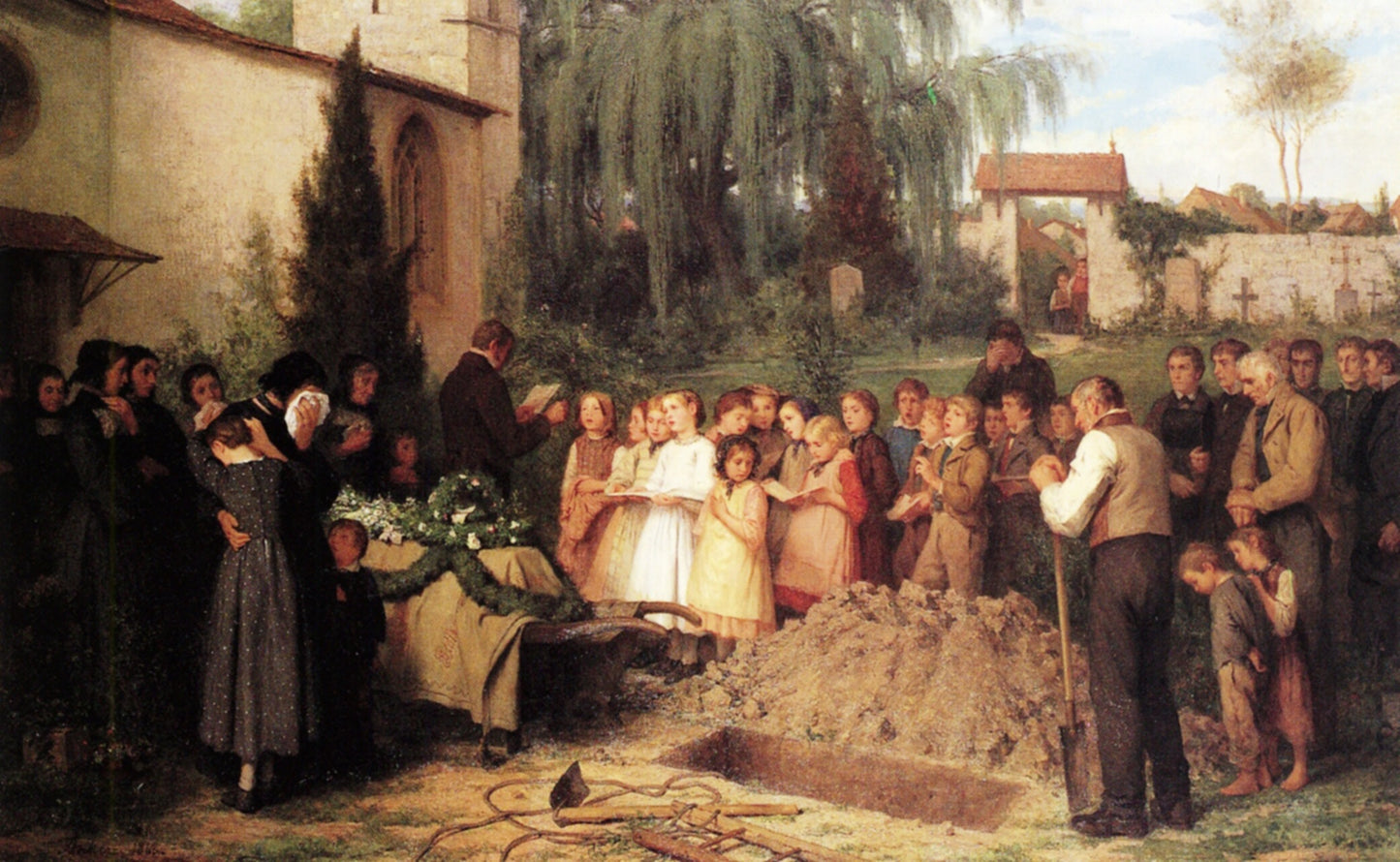 Funeral of a Child, vintage artwork by Albert Anker, 12x8" (A4) Poster