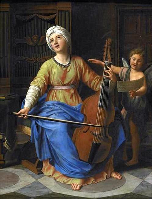 Ste Cecile Playing Violin, vintage artwork by Nicolas Colombel, 12x8" (A4) Poster