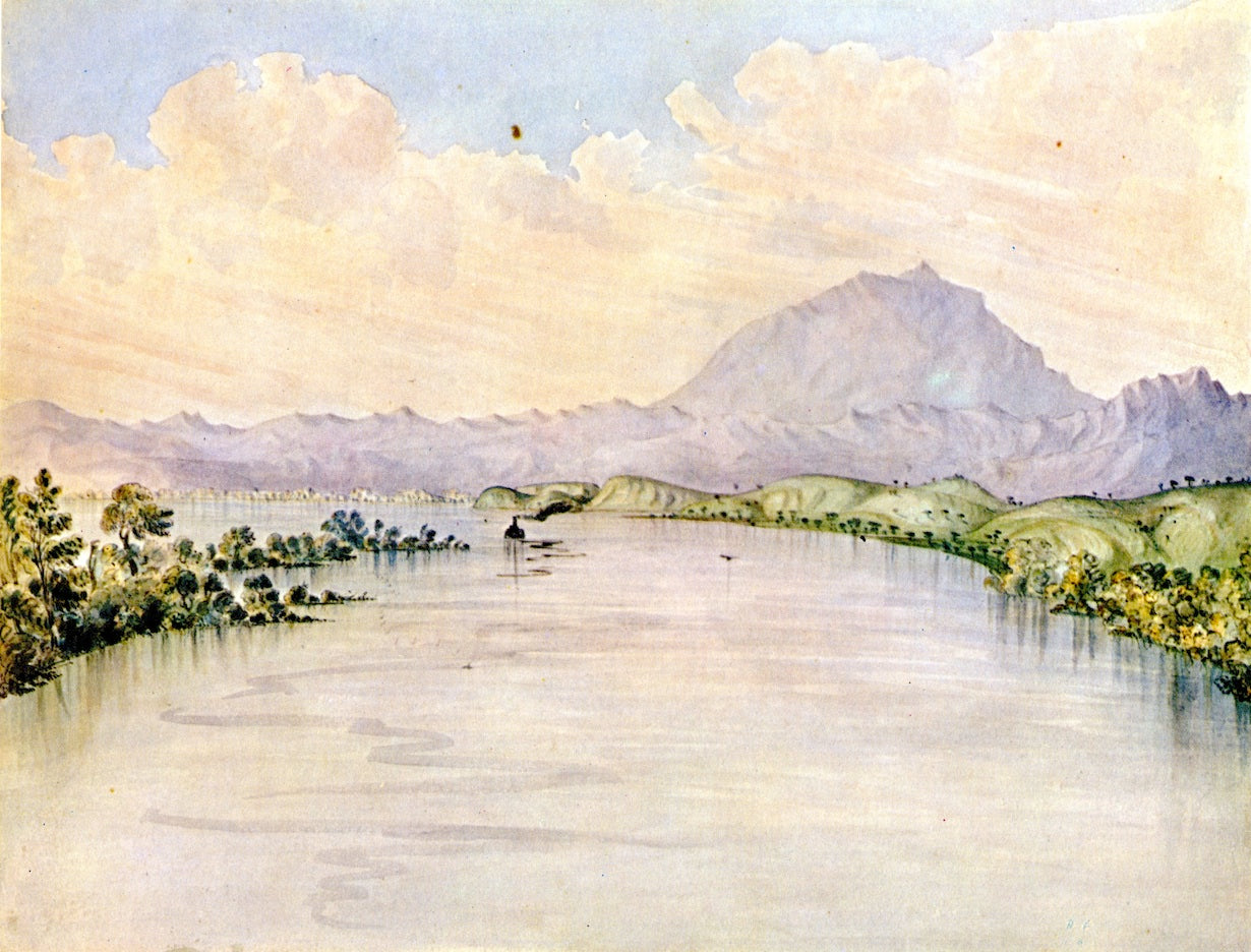 Sacramento River, California, Mount Diablo in the Distance, vintage artwork by James Madison Alden, 12x8" (A4) Poster