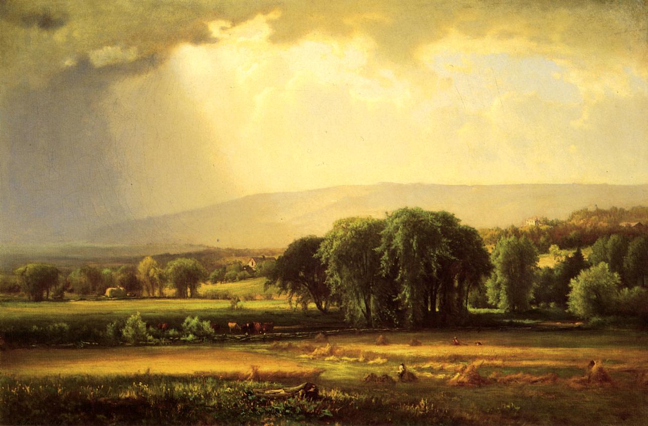 Harvest Scene in the Delaware Valley, vintage artwork by George Inness, 12x8" (A4) Poster