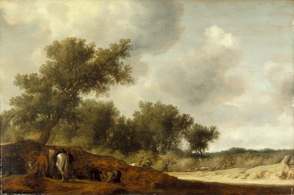 Landscape with Deer Hunters, vintage artwork by Salomon van Ruysdael, 12x8" (A4) Poster