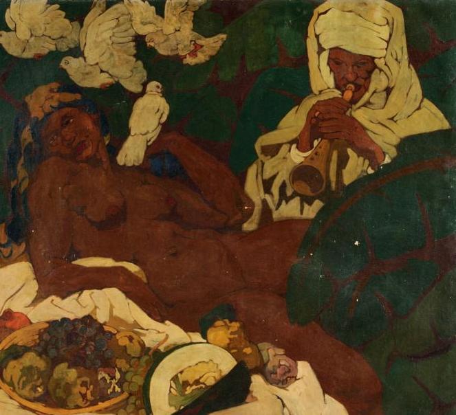 Black Odalisque, vintage artwork by Leon Cauvy, 12x8" (A4) Poster