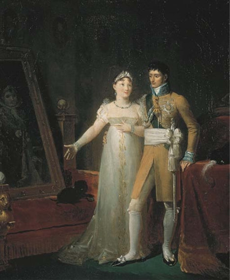Portrait of Jerome Bonaparte, King of Westphalia, and his wife Princess Catherine, vintage artwork by François Joseph Kinson, 12x8" (A4) Poster
