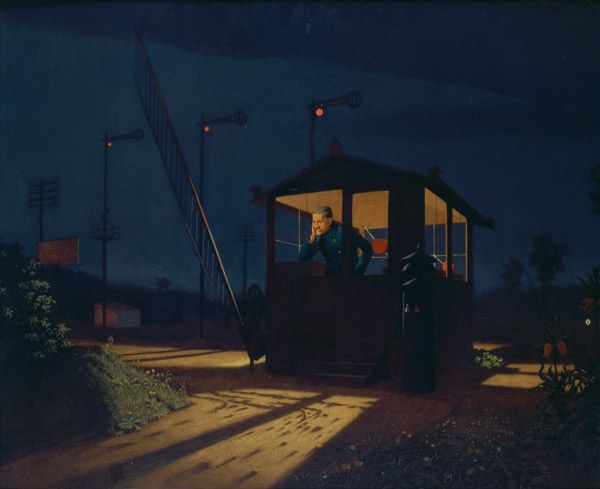 Signalman's Booth, vintage artwork by Georg Scholz, 12x8" (A4) Poster