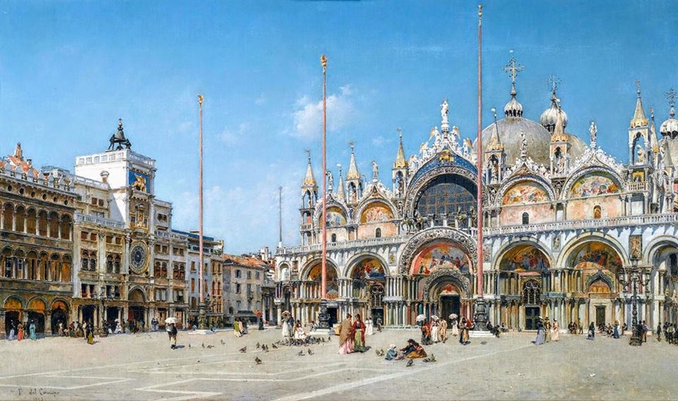 Saint Mark's Square, Venice, vintage artwork by Federico del Campo, 12x8" (A4) Poster