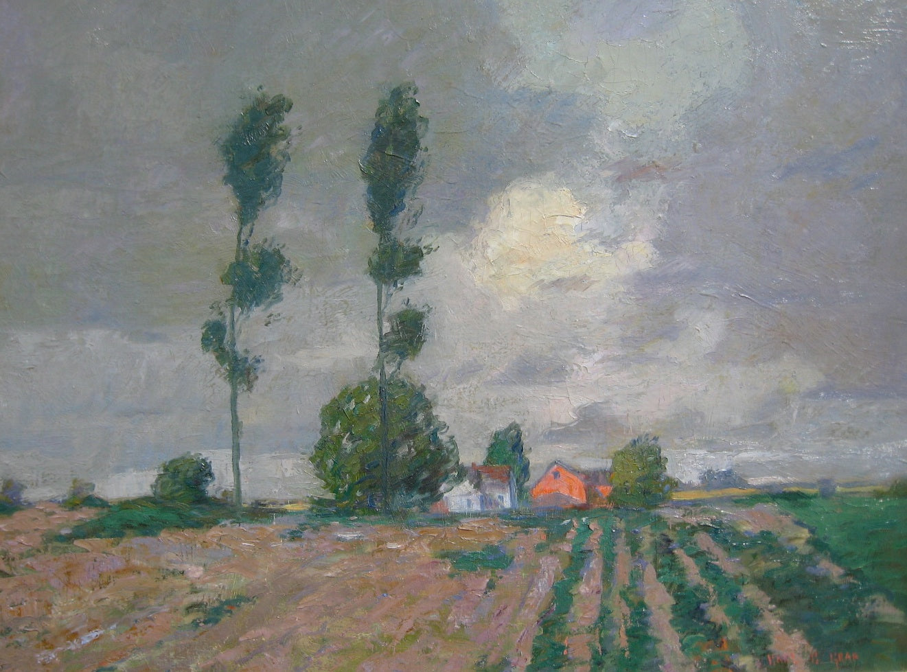 Landscape with Red Barn, vintage artwork by Carl Graf, 12x8" (A4) Poster
