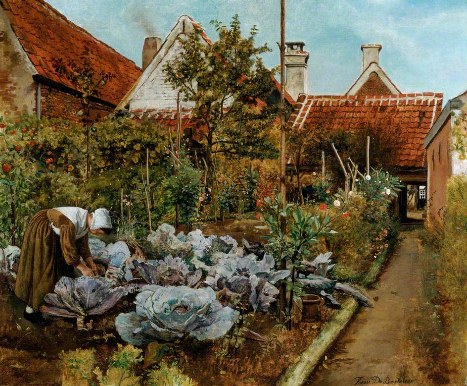 A Flemish Kitchen Garden, vintage artwork by Henri de Braekeleer, 12x8" (A4) Poster