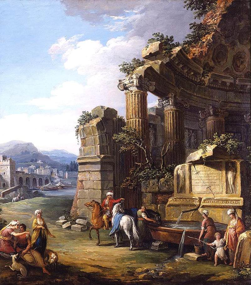 Italianate River Landscape, vintage artwork by Giuseppe Zocchi, 12x8" (A4) Poster