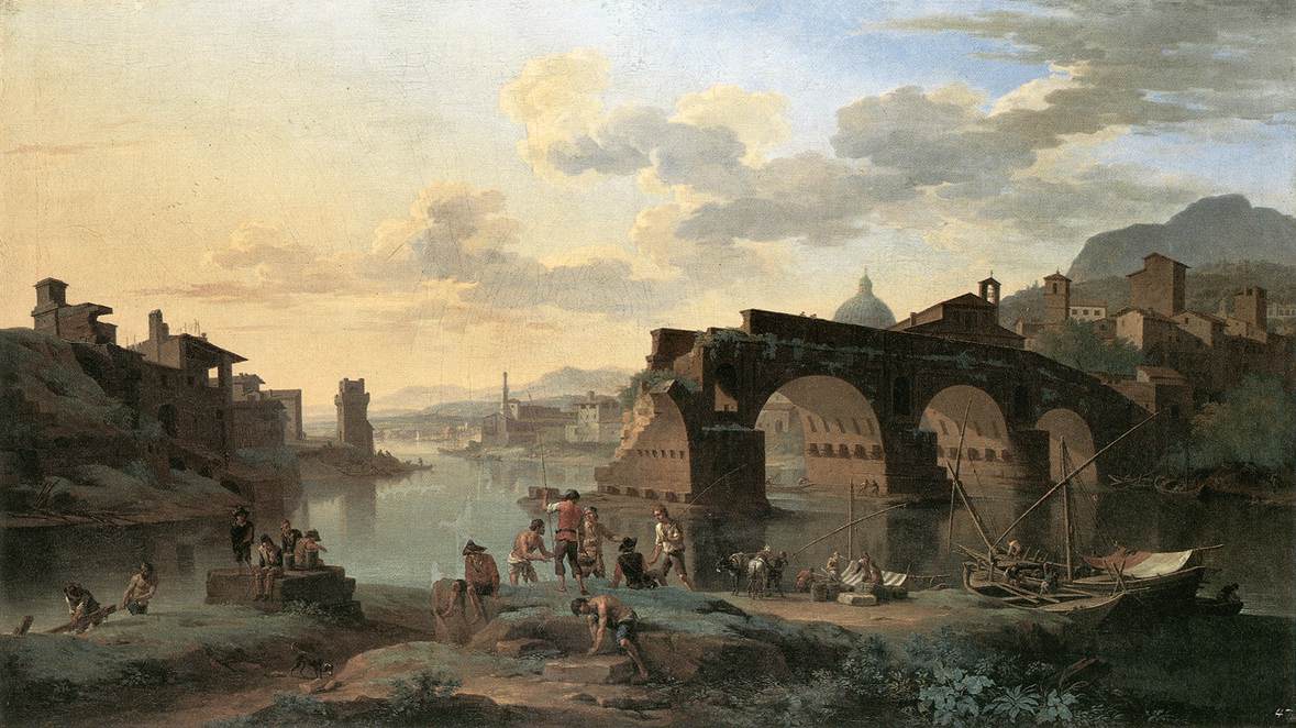 River View with the Ponte Rotto, vintage artwork by Jacob de Heusch, 12x8" (A4) Poster