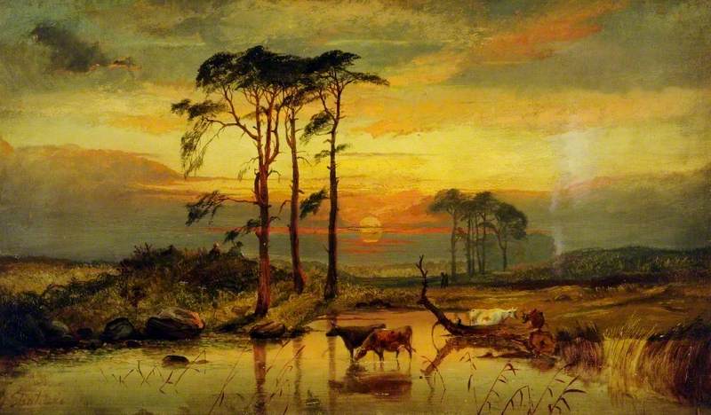 Sunset with Cattle, vintage artwork by George Shalders, 12x8" (A4) Poster