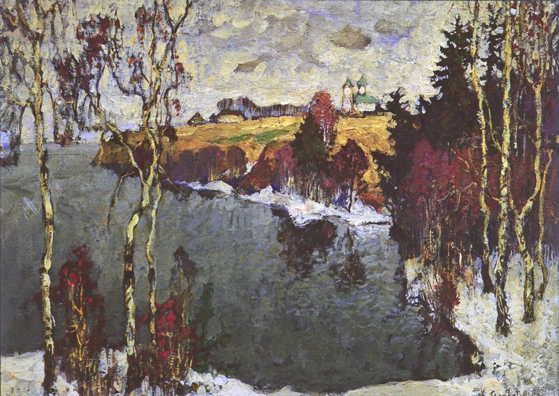 A Gray Day, vintage artwork by Konstantin Gorbatov, 12x8" (A4) Poster
