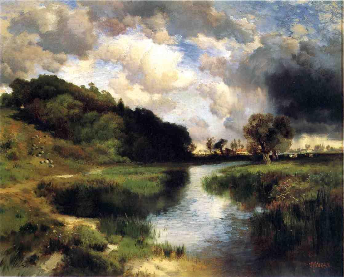 Cloudy Day at Amagansett, vintage artwork by Thomas Moran, 12x8" (A4) Poster