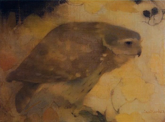 Owl on a Branch, vintage artwork by Jan Mankes, 12x8" (A4) Poster