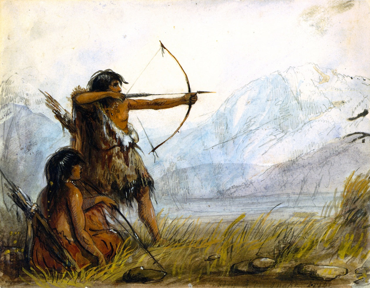 Indian Boys, vintage artwork by Alfred Jacob Miller, A3 (16x12") Poster Print