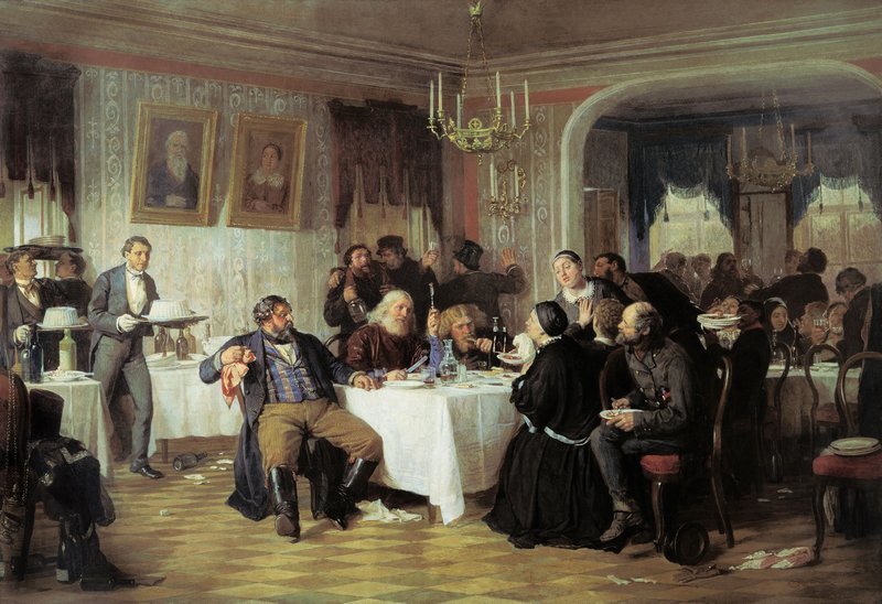 The Funeral Feast, vintage artwork by Firs Sergeevich Zhuravlev, 12x8" (A4) Poster