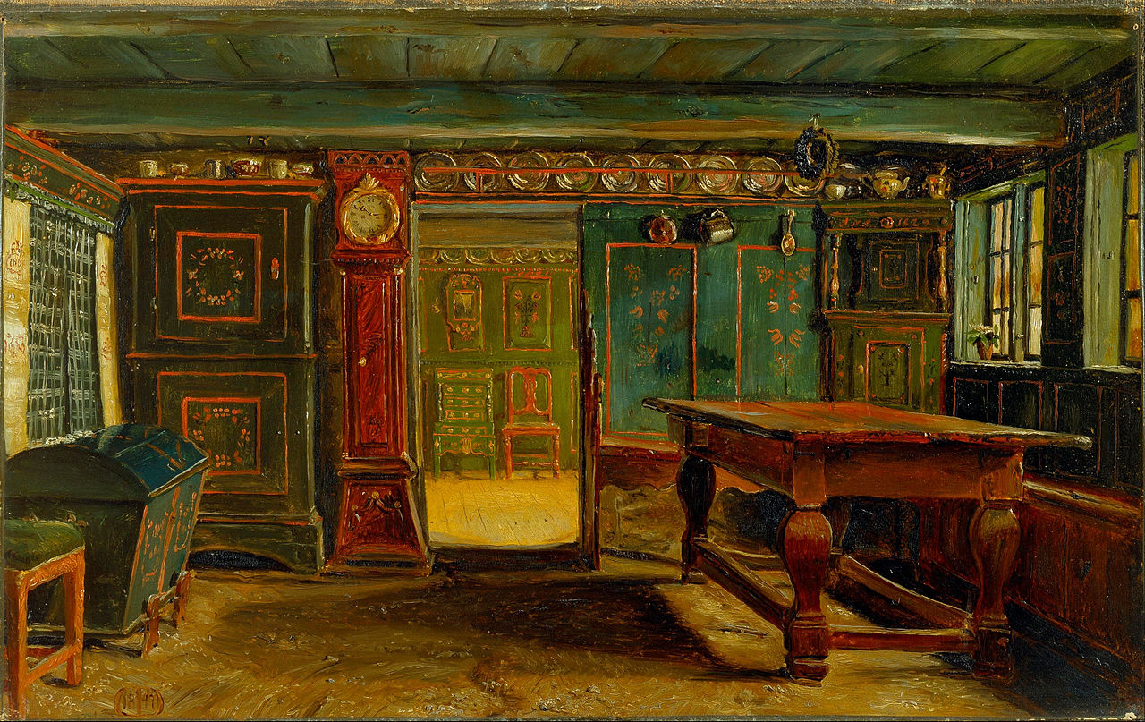 Farmhouse room near Store Heddinge, vintage artwork by Christen Dalsgaard, 12x8" (A4) Poster