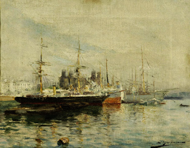 Paisaje en el Puerto, vintage artwork by Luis Graner Y Arrufi, 12x8" (A4) Poster