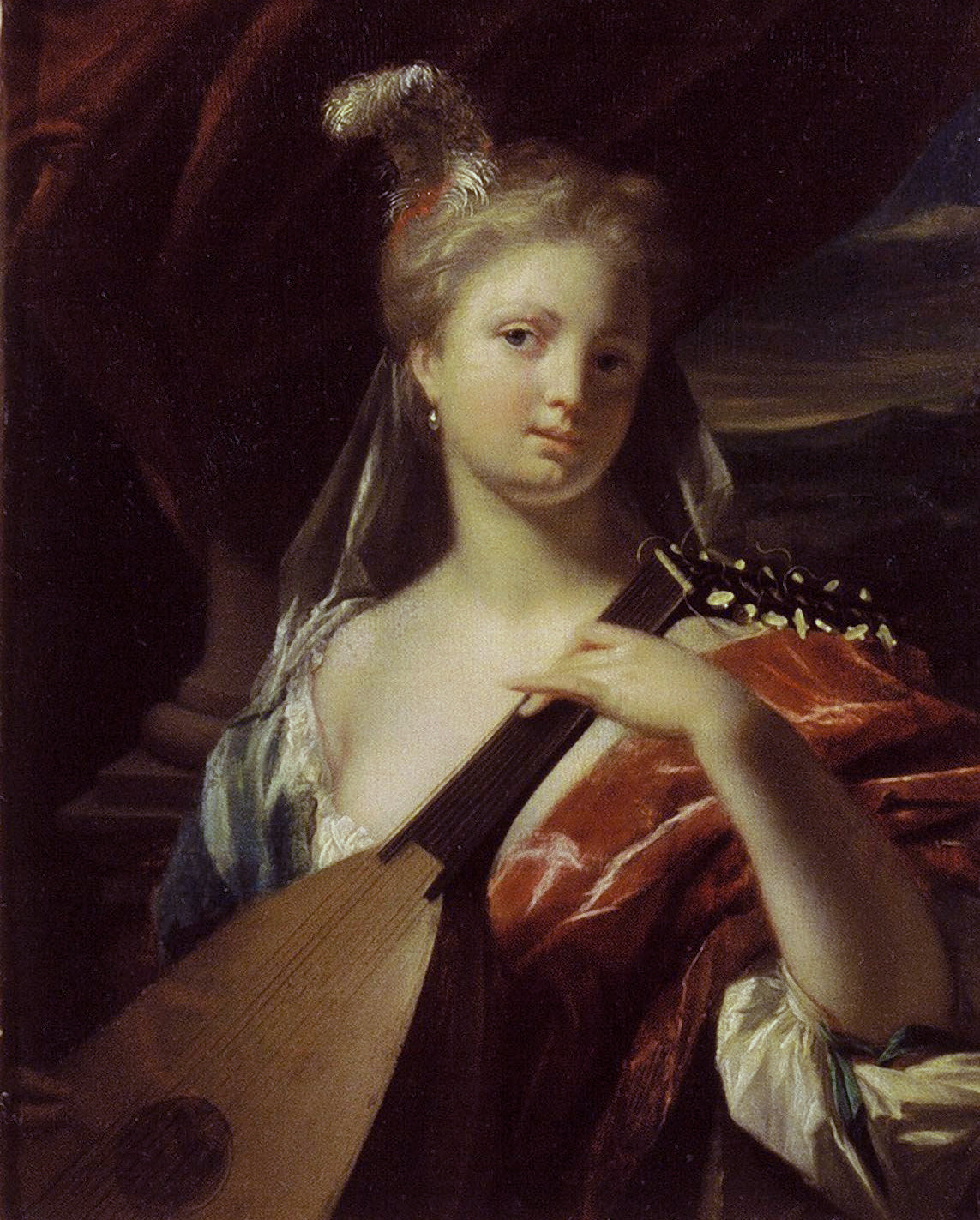 Woman playing the lute, vintage artwork by Philip van Dijk, 12x8" (A4) Poster