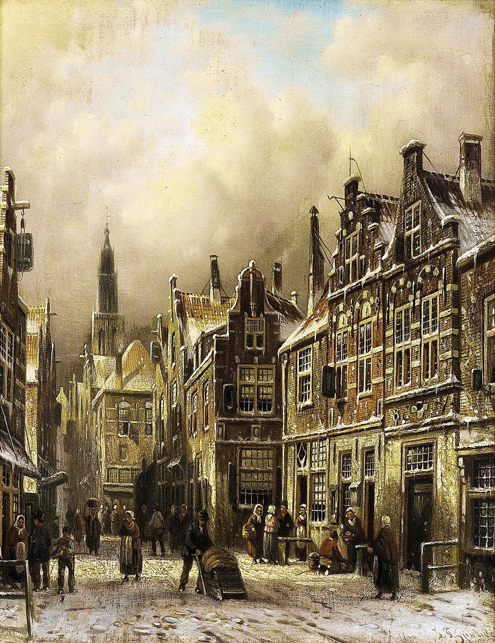 A continental town in winter, vintage artwork by Johannes Franciscus Spohler, 12x8" (A4) Poster