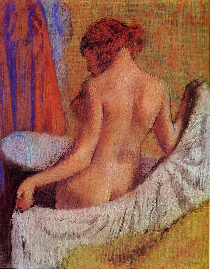 After the Bath, vintage artwork by Edgar Degas, 12x8