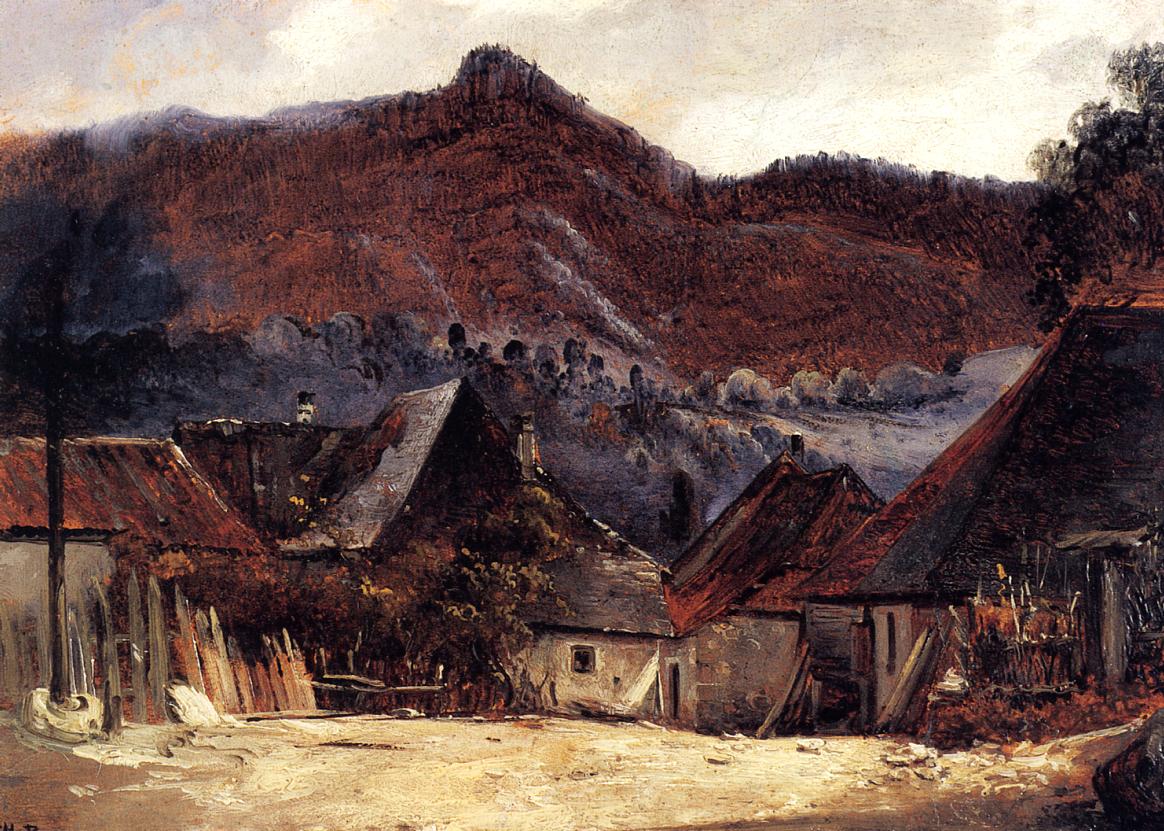 Cottages in the Jura, vintage artwork by Theodore Rousseau, A3 (16x12") Poster Print