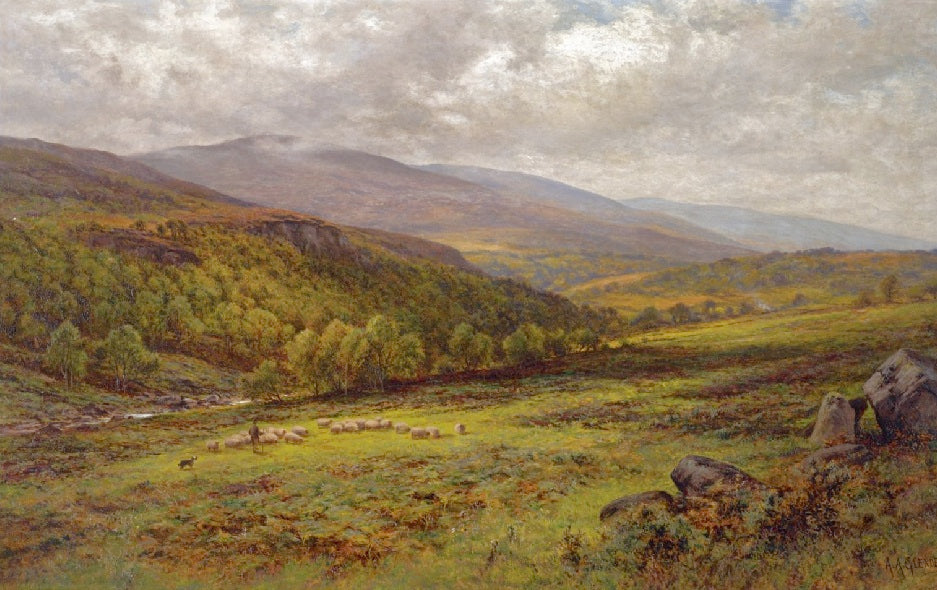 A River Landscape in Yorkshire, vintage artwork by Alfred Augustus Glendening Sr., 12x8" (A4) Poster