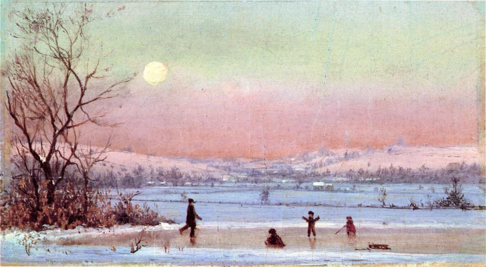 Ice Skating near Hudson, vintage artwork by Jervis McEntee, 12x8" (A4) Poster