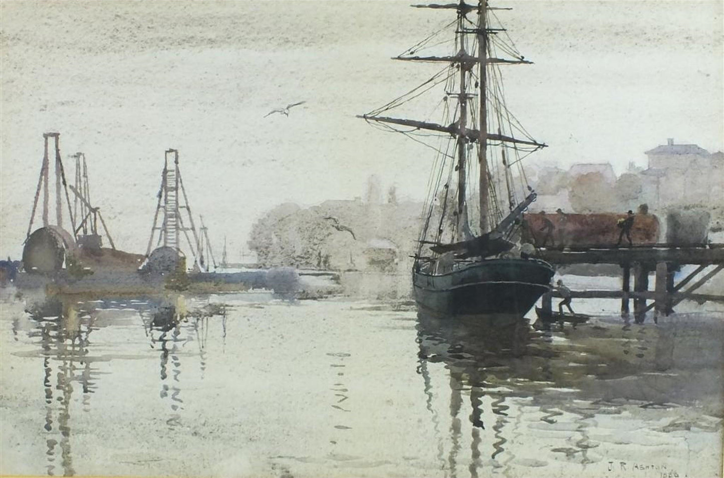 A Misty Morning, Woolloomooloo, Sydney, vintage artwork by Julian Rossi Ashton, 12x8" (A4) Poster