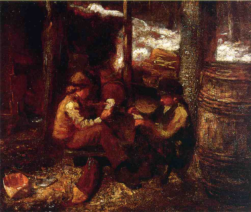 At the Maple Sugar Camp, vintage artwork by Eastman Johnson, 12x8" (A4) Poster